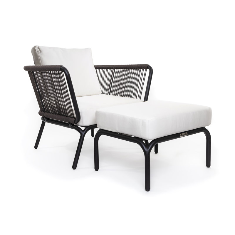 Yland Outdoor Ottoman with Sunbrella Cushion, Anthracite, Canvas Natural