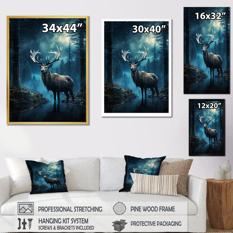 «Yohel Blue Moose Midnight Magic II», reproduction sur toile, Cadre photo noir, H 20 po x l 12 po x P 1 po