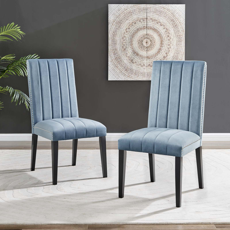 Light Blue Velvet Upholstered Parsons Side Chair Set