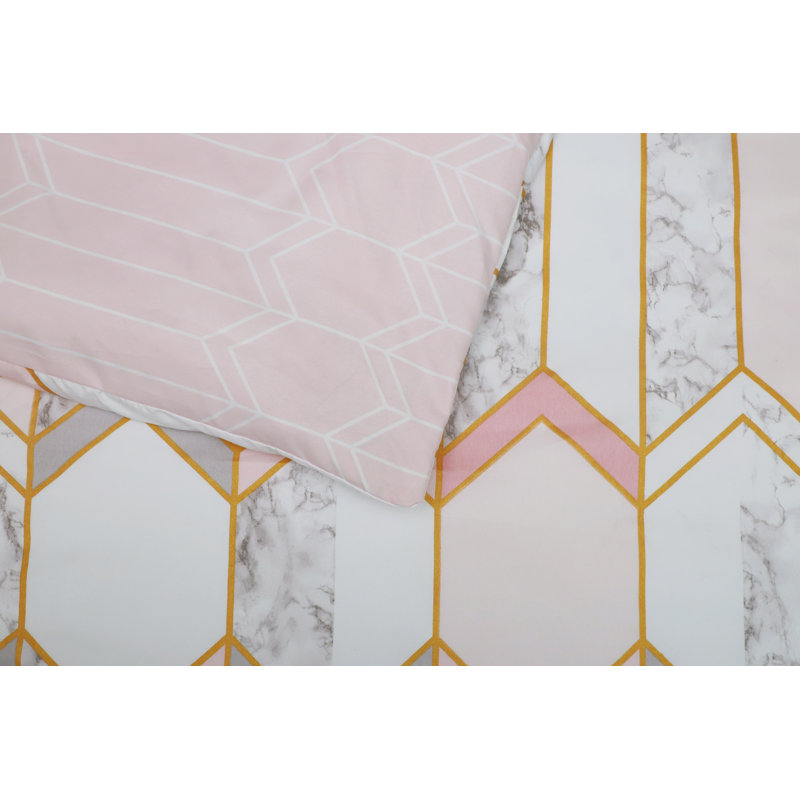 Gadbois Polyester Geometric Shapes Duvet Cover Set with Pillowcases, Blush Pink, Double - 2 Standard Pillowcases