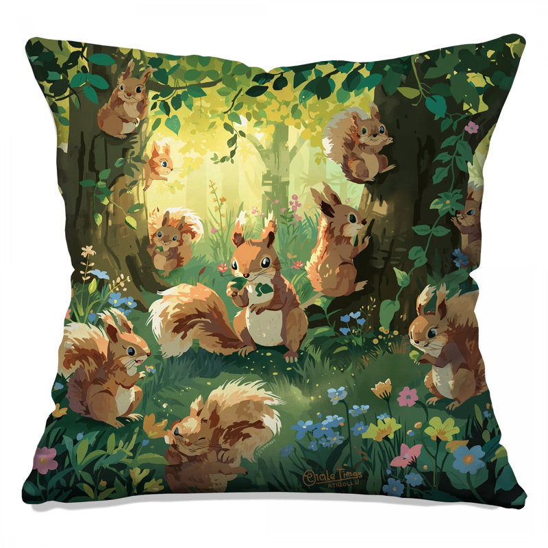 Coussins décoratifs à double face Squirrels In Forest, 18 x 18 pouces
