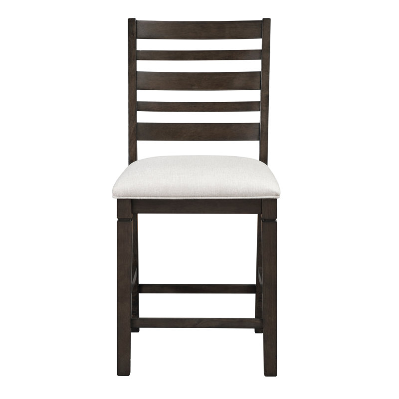 De 2 chaises de salle à manger à hauteur de comptoir classique à finition foncée, revêtement texturé beige, siège à roulement de charge de 250 lb, support