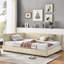 Lit de jour rembourré en velours beige - Pleine grandeur avec une magnifique chambre à coucher et salon-1113791098