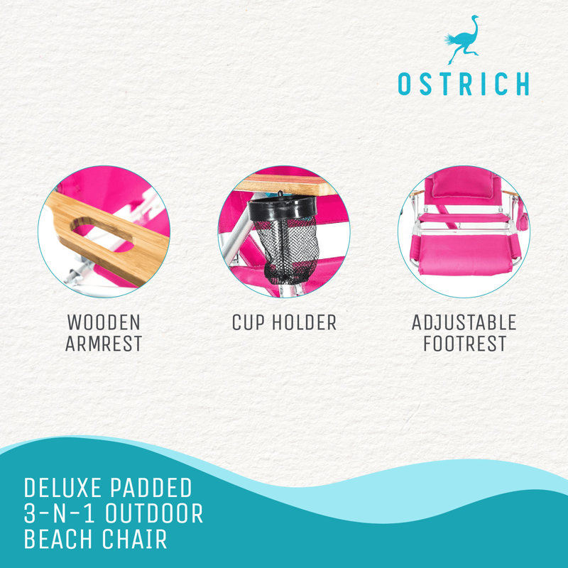 Pink Adjustable Aluminum Beach Lounger with Cushions and Arms