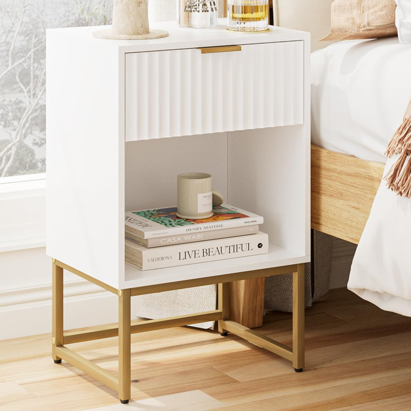 Modern Style Wooden Bedside Table, White