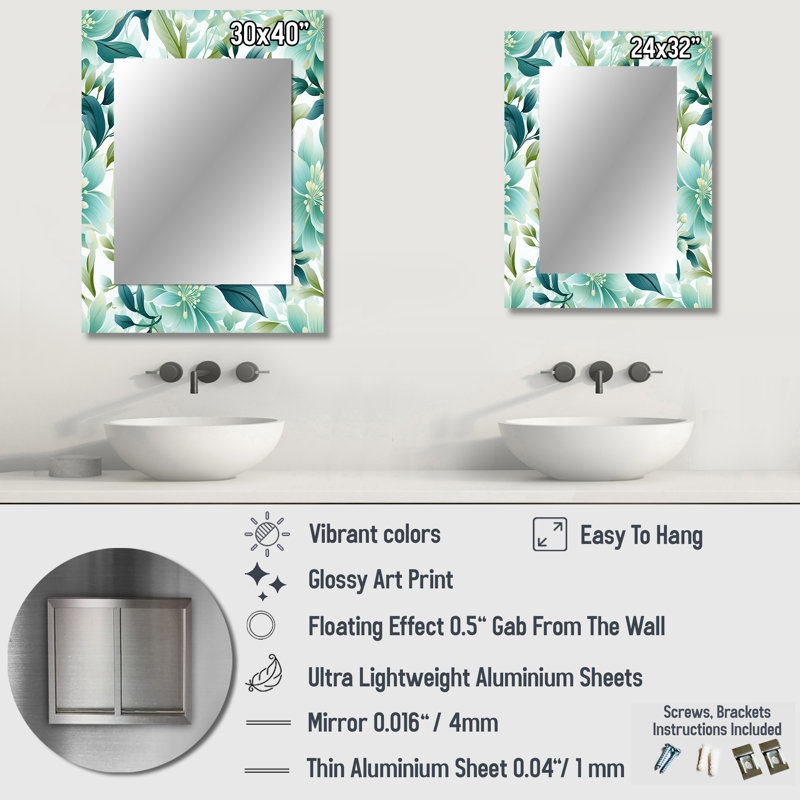 Motif botanique Celarian Oceanic Foliage - tropical, grand miroir mural, 32 po x 24 po