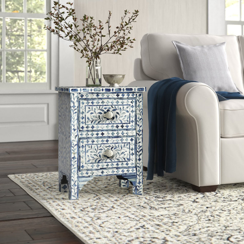 Middleton 18 in. W Rectangular Bone Inlay 2 Drawer Accent Chest, Blue, Blue