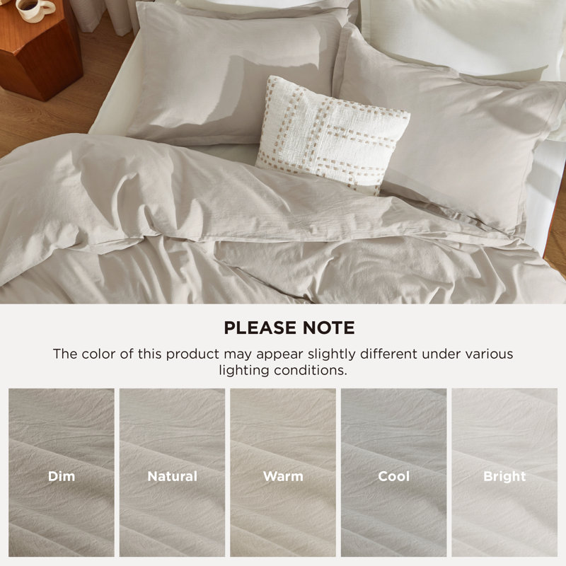 Bedsure 100% Stone Washed Cotton Duvet Cover King Size -Linen Minimalist Cotton Duvet Cover Linen Like for All Seasons （Set Of 3）