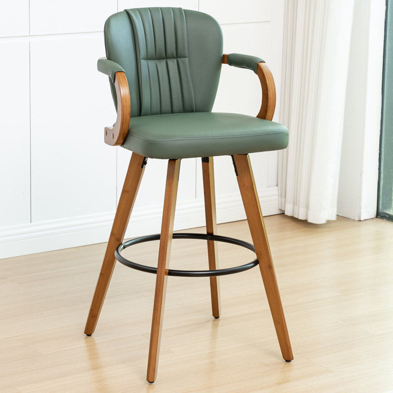 Tabouret de bar moderne pivotant de 26 po en cuir, Vert, Tabouret de comptoir (siège d'une hauteur de 26 p