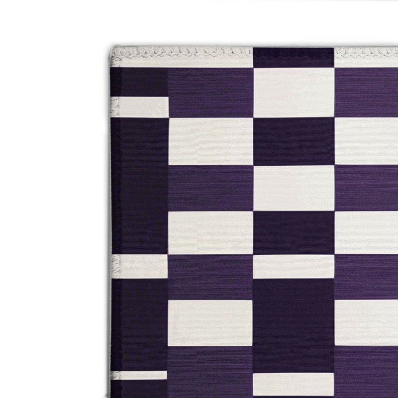 Checkered Purple Indoor and Outdoor Area Rug, Rectangle 2' x 3'