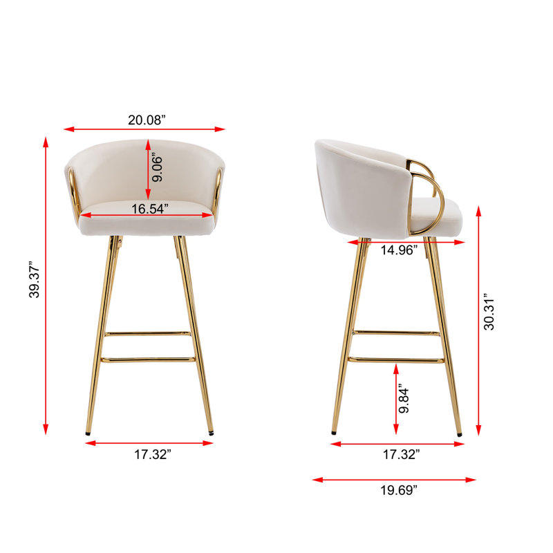 Dardar Stools,with Chrome Footrest and Base /Golden Leg Simple Bar Stool, Cream White, Bar Stool (30" Seat Height)