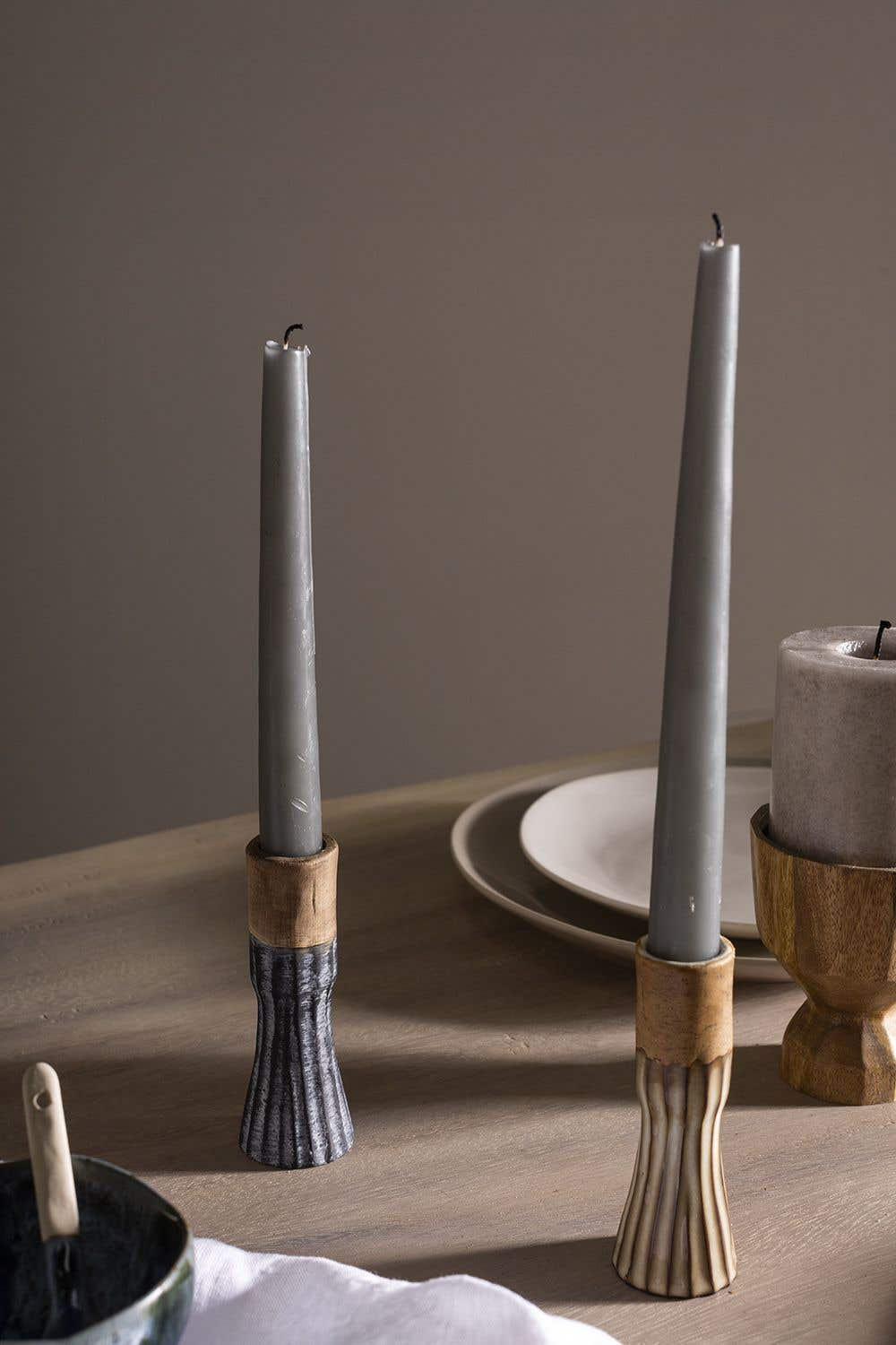 Whitehaven Ceramic Candlestick Holder, Gray