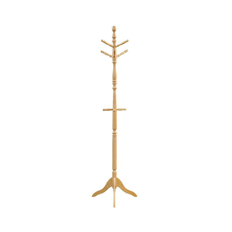 Natural Finish Classic Coat Rack Wood, 10 Hooks Coat Hanger Stand Entryway Home Furniture 1Pc, Natural