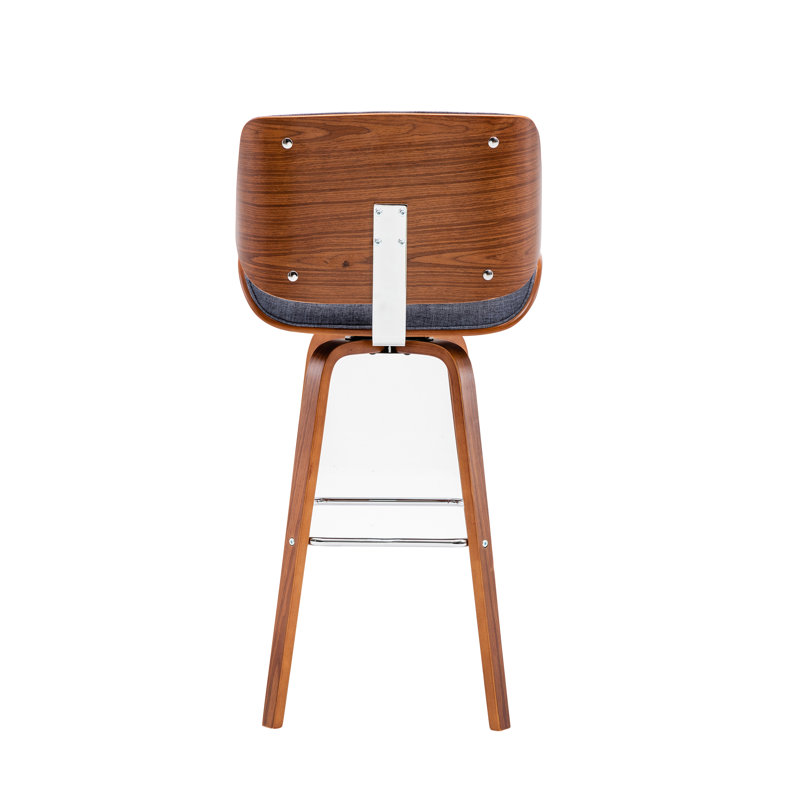 Onur Swivel Fabric Upholstered Bar Stool with Wooden Legs, Blue