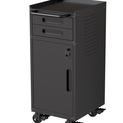 34.4" Slim Rolling Tool Cabinet, Lockable 2-Drawer Narrow Garage Storage with Pegboard, Space-Saving Metal Tool Organizer for Tight Spaces, Black