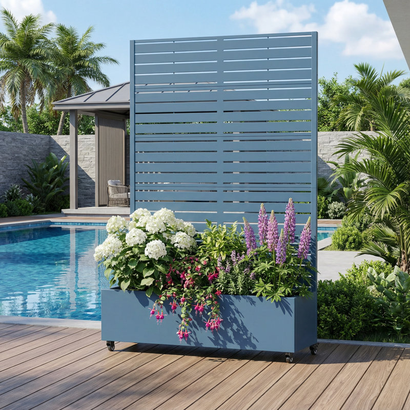 Boîte à fleurs en métal avec roues Eulau, Bleu, 72" H x 47" W x 16" D