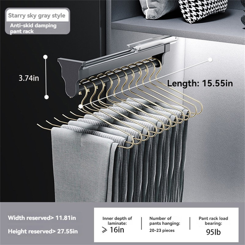 Porte-pantalons rétractable avec rail coulissant, H 3,74 po x l 1,98 po x P 15,55 po
