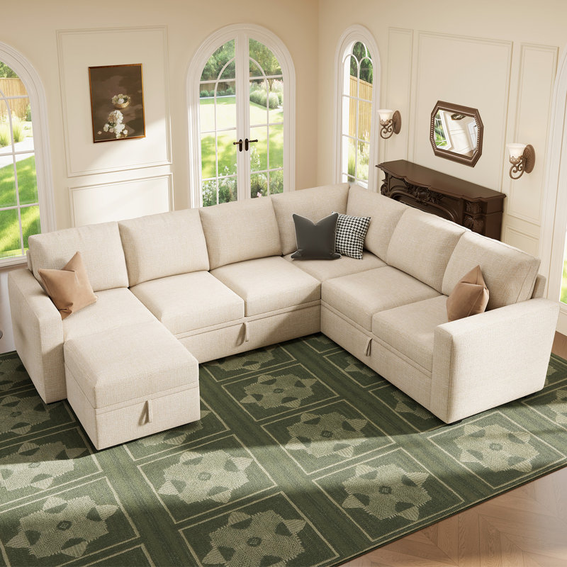 Canapé modulaire en U avec rangement Abramson, Beige Polyester