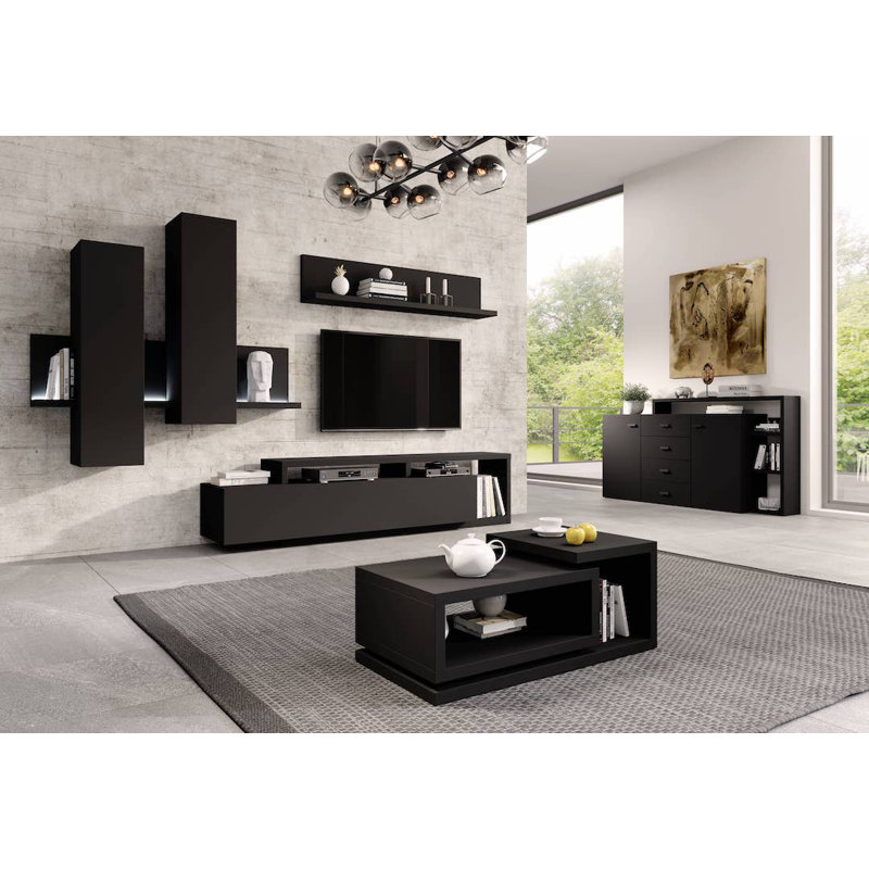 Behensky Coffee Table with Storage, Black/Black