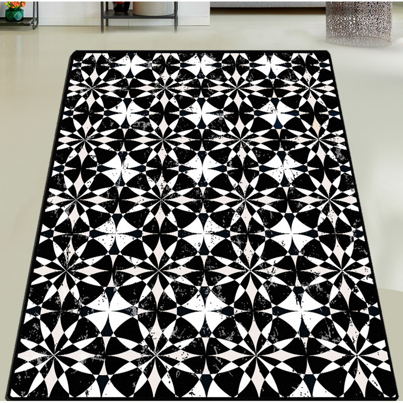 Premium Hall Carpet, Black & White, 39.4 x 78.7 inches | 100% Polyester, 0.2 in Pile Height, Antibacterial, Non-Slip Underside, Machine Washable at 86°F | Durable, Stylish Design for Living Room & Entryway Décor
