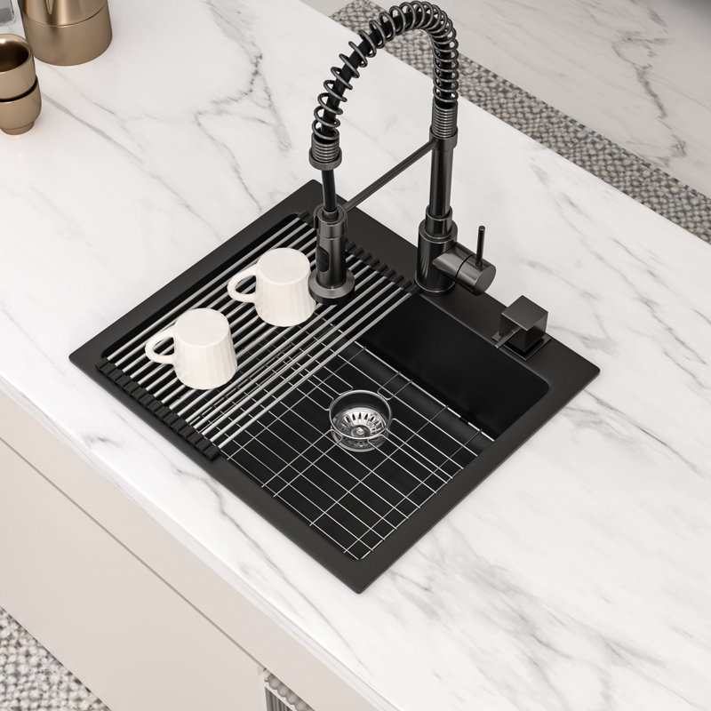 Évier de cuisine 25 po à cuve simple en quartz encastré