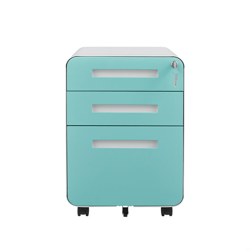Classeur mobile 3 tiroirs sous le bureau, armoire de rangement polyvalente de style simple, Blanc et vert