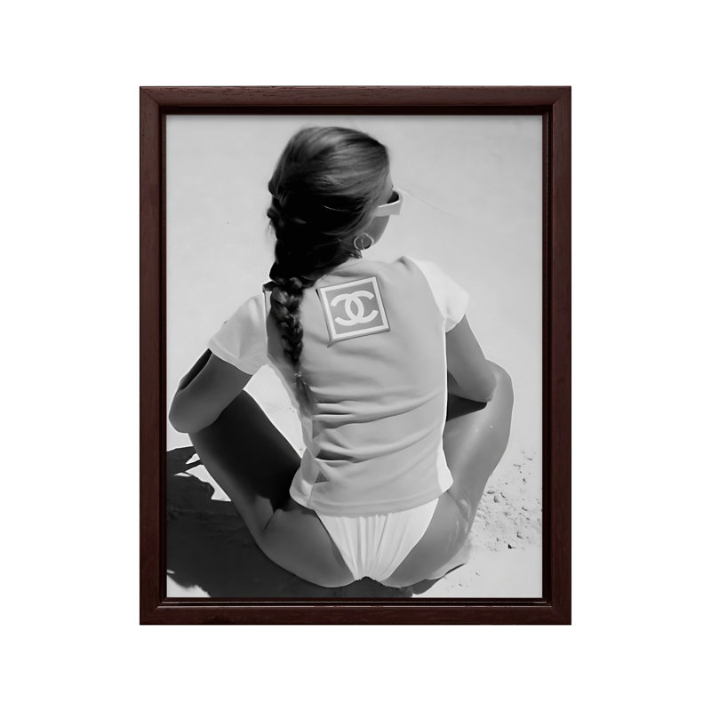 Lady in Bikini No1, Canvas, 08"H x 10"W, Brown Framed