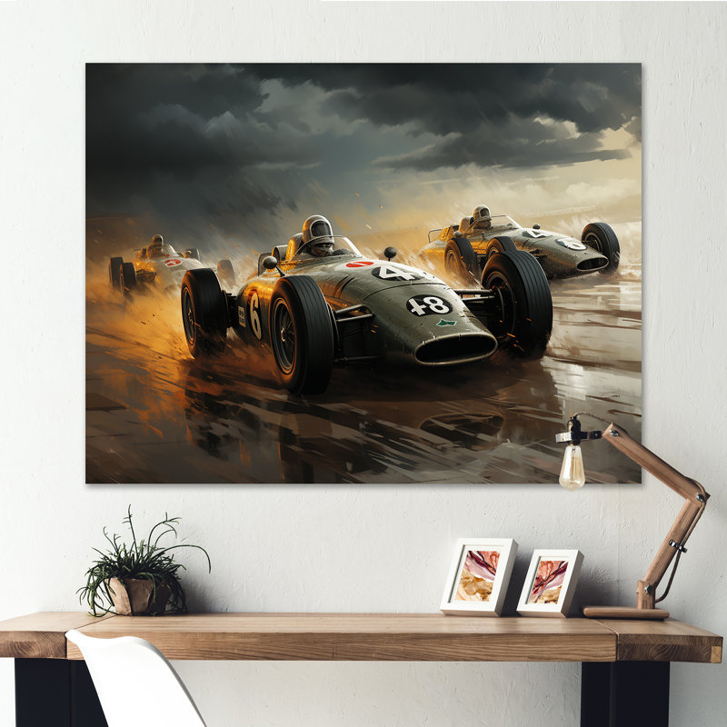 Jaune et noir, Grand Prix, voiture de course III, art mural, Toile tendue, H 24 po x l 32 po x P 1 po