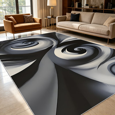 Tapis à motif d'art abstrait tourbillonnant noir et blanc 1pc pour le salon, doux et confortable, convient à toutes les saisons, facile à entretenir, lavable à la machine, convient pour l'entrée, la chambre à coucher, la cuisine, la salle à manger, la décoration intérieure et extérieure .