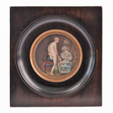 "Le Bain”, 19th-Century French Miniature Portrait, Rare and Exquisite Glimpse into 1800s Private Life 