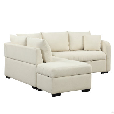 82.6" L-Shaped Sectional Pull Out Sofa Bed Sleeper Sofa With Two USB Ports, Two Power Sockets And A Movable Storage Ottoman
