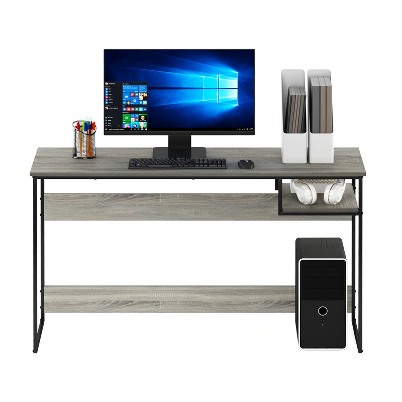 Metal Base Writing Desk, French Oak Gray/Black, 29.69" H x 45" W x 20" D