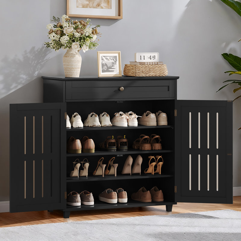 Armoire à chaussures multi-tailles à 5 niveaux avec tiroir, Noir, 4