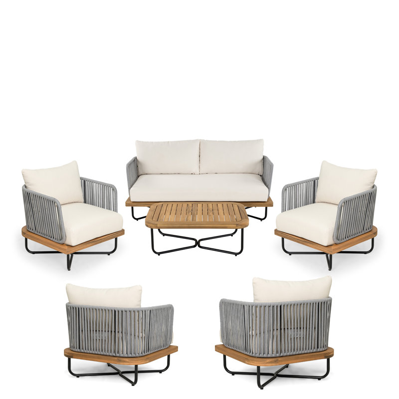 Ensemble de conversation 6 pièces Lucca, Beige, 6 pièces: table, 5 chaises