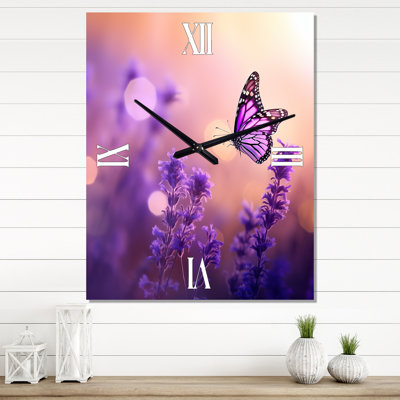 Pink Butterfly Wonderful Sunset II - Animals Butterfly Wall Clock Oversized