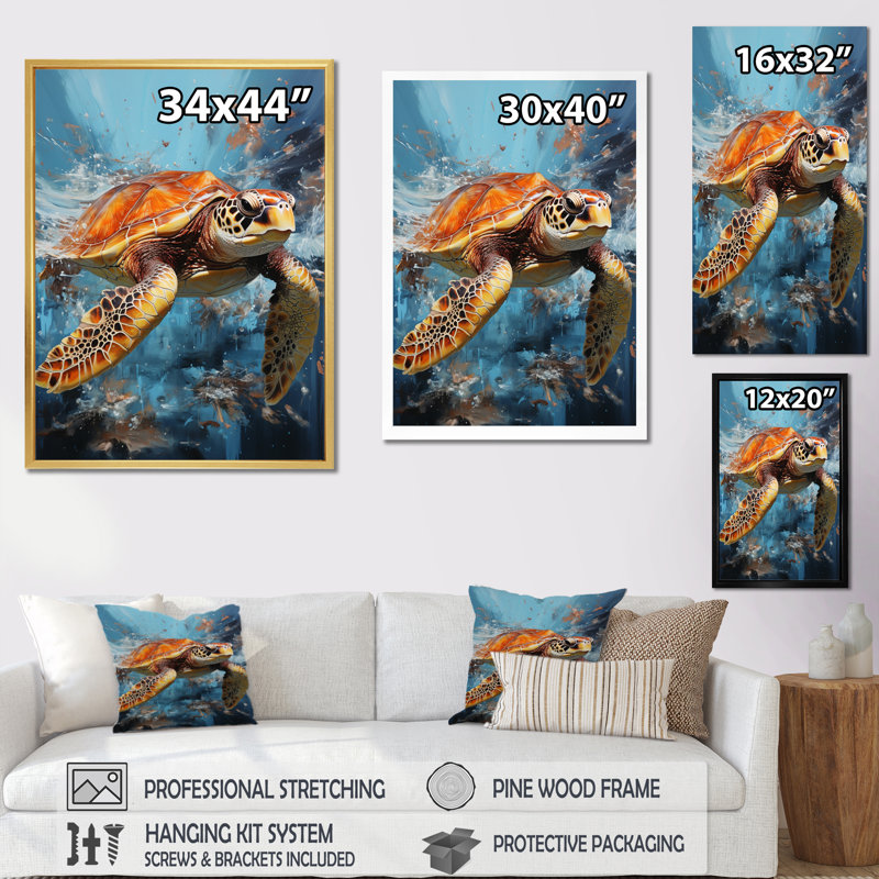 «Adelgunde Turquoise Turtle Drips in Ocean II», reproduction sur toile, H 20 po x l 12 po, Toile tendue