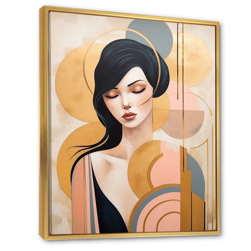 «Art Nouveau Elegant Woman», impression graphique, Cadre flottant doré, H 32 po x l 16 po x P 1 po