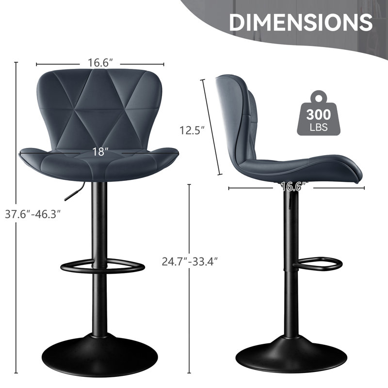 Tabourets de bar réglables à hauteur de comptoir pivotant, tabourets imperméables en similicuir avec repose-pieds Metel, ensemble de 2