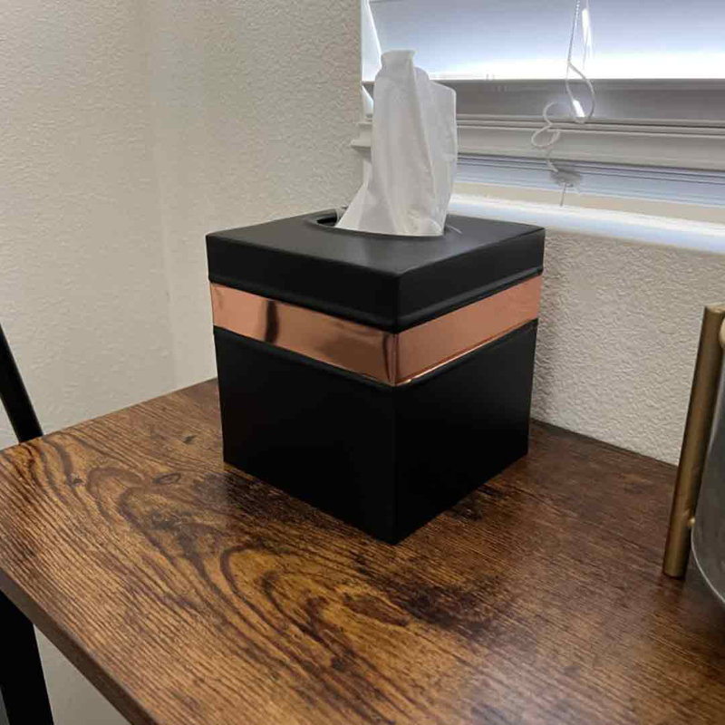 Handcrafted Metal 2-Tone Tissue Box Cover, Black
