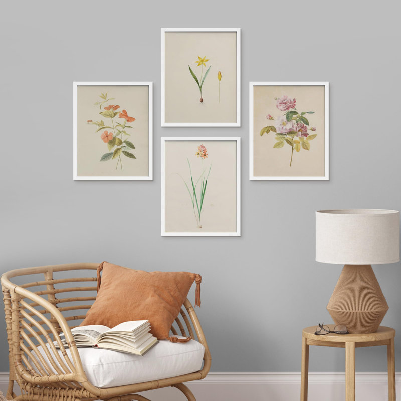 Garden Wildflower Variété campagne / campagne encadrée sur papier, 4 pièces, Blanc, H 10 po x l 8 po