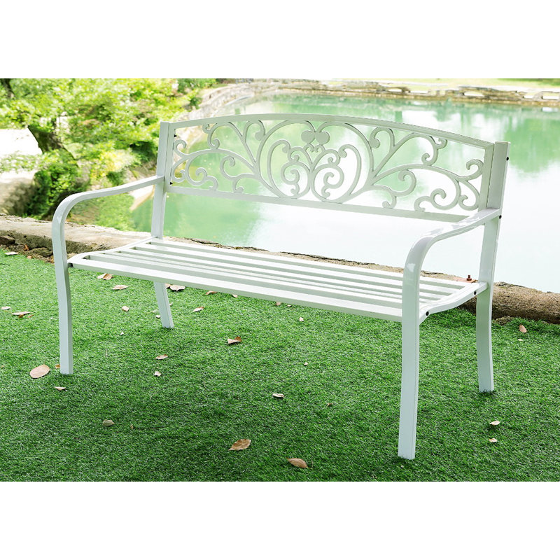  Carennac Scroll Backrest Iron Garden Bench, White