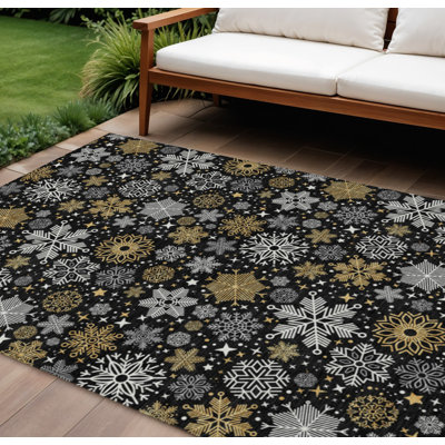 Tapis intérieur lavable flocon de neige noir et or 10 pi x 14 pi
