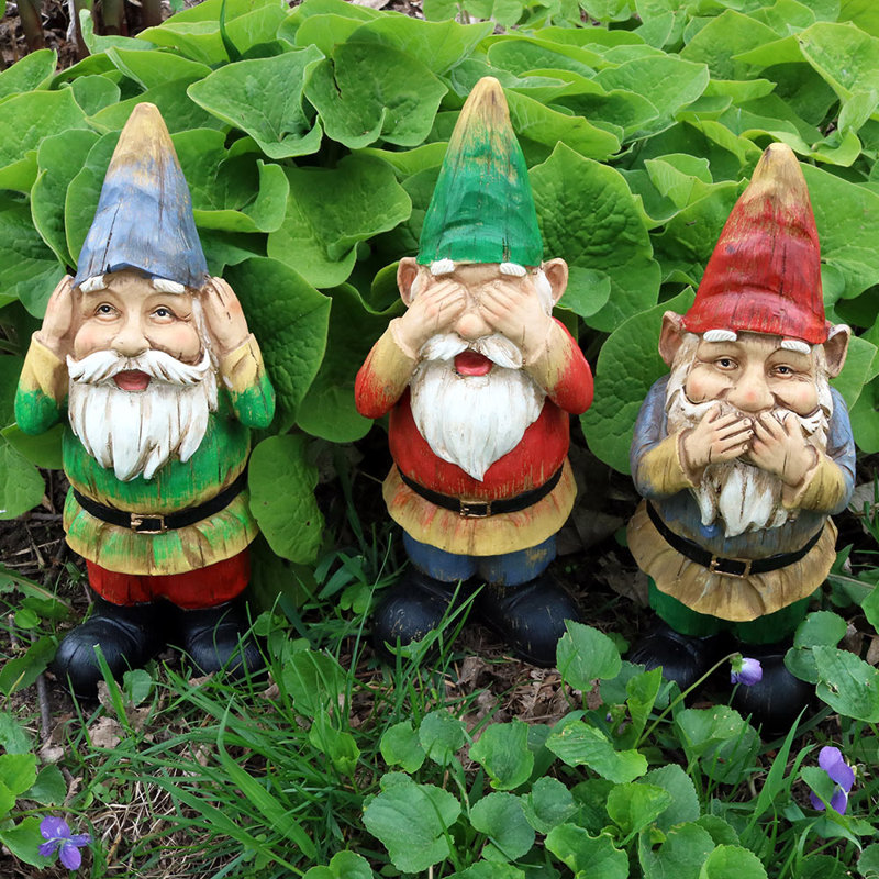 Ensemble de 3 statues d'extérieur 11,5 "Three Wise Garden Gnomes
