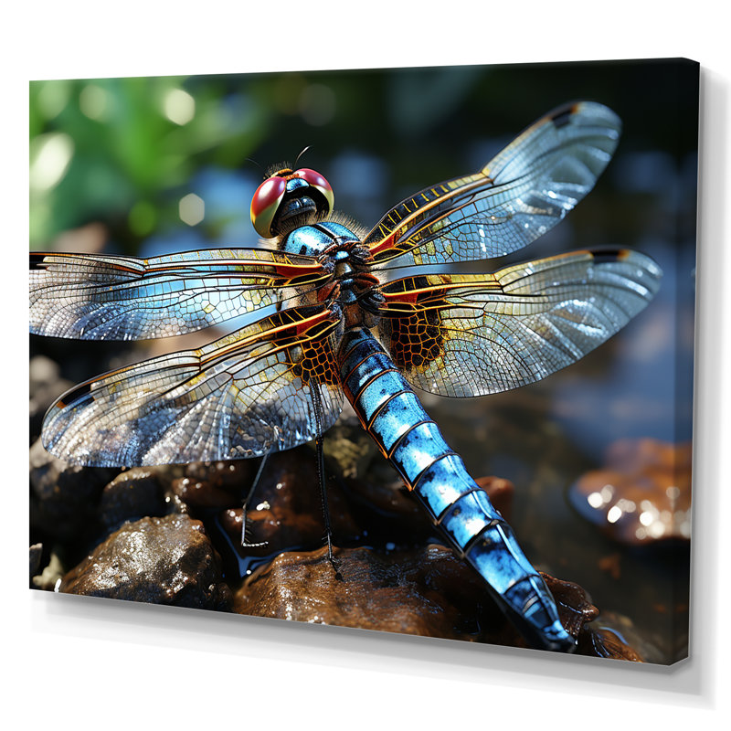«Blue Fluttering Dragonfly I», art mural libellule, H 24 po x l 32 po x P 1 po, Toile tendue
