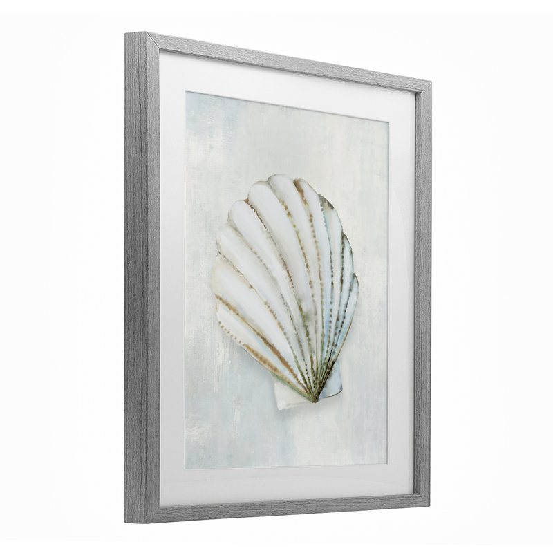 «Grey Seashell Serenity», reproduction encadrée sous verre, design par Hannah Dawson, Cadre de ferme gris, H 21 po x l 17 po