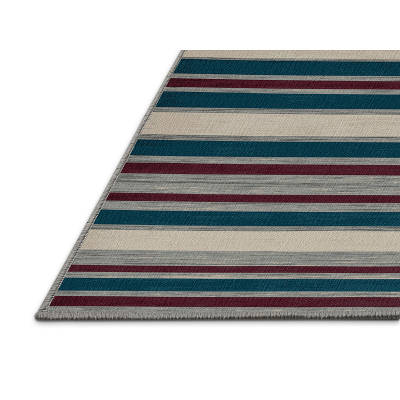 Washable Sapphire Light Gray Striped Area Rug, Rectangle 6' x 9'