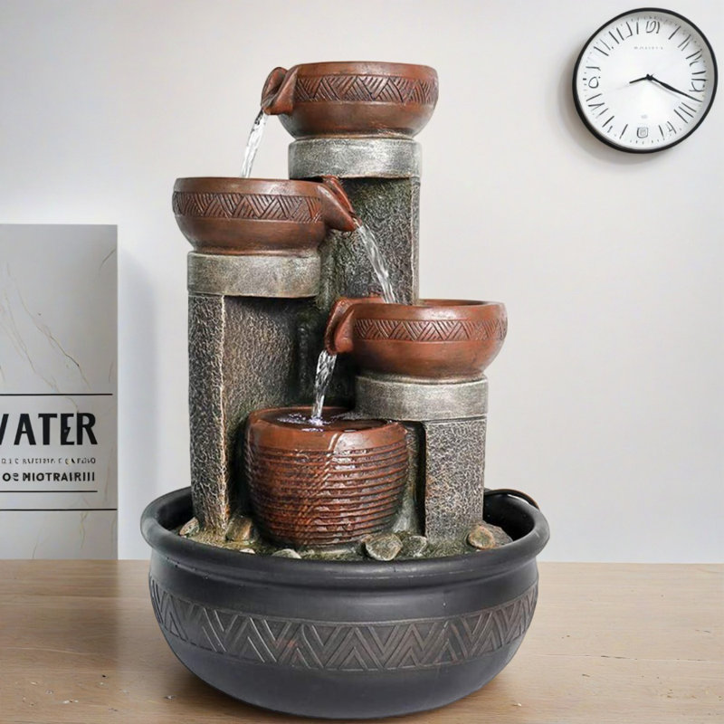 Indoor Relaxation Tabletop Fountain, Zen Meditation Waterfall Feature With LED Light & Natural Rocks, 4 Level Desk Waterfall For Home Office Bedroom Living Room Decoration