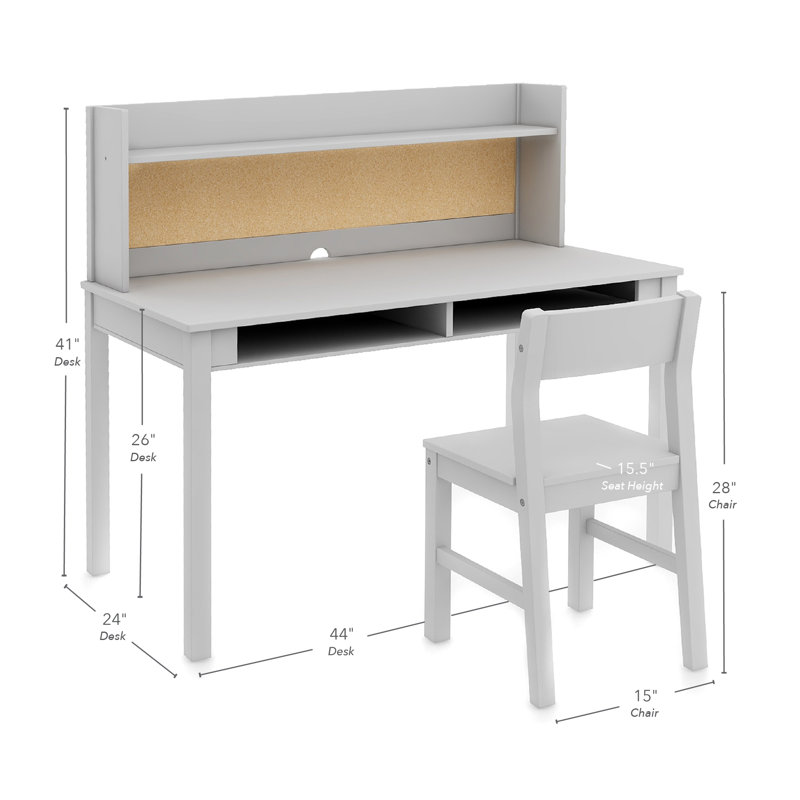 Gray Wooden Kids' Desk with Hutch and Chair Set