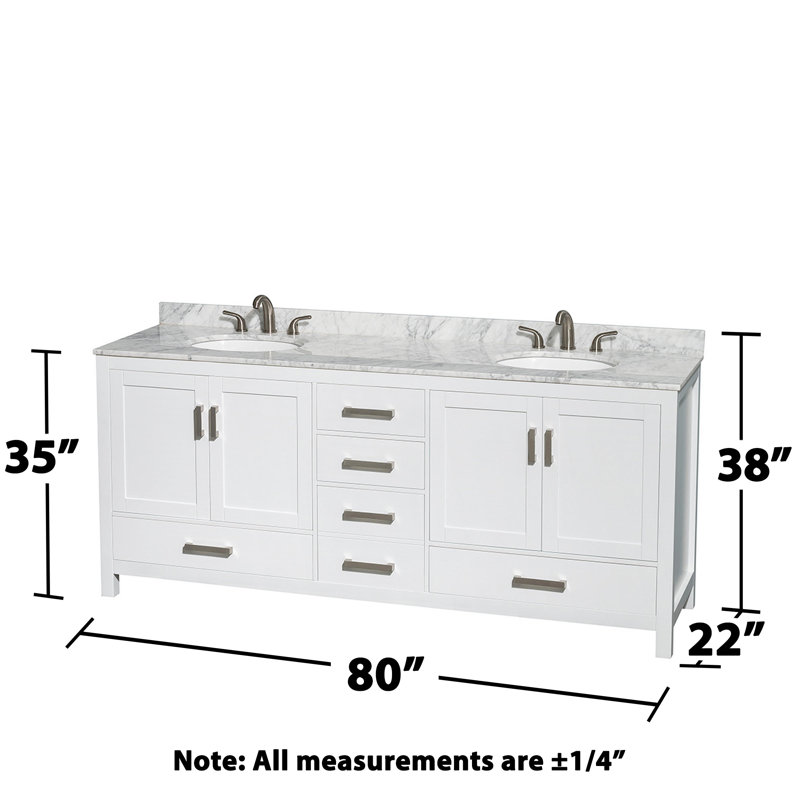 Sheffield 80" Double Bathroom Vanity Set, White, White Carrera