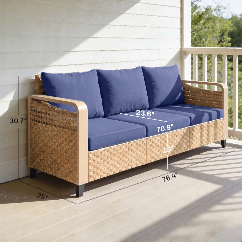 Outdoor Patio Sofa,Garden Rattan Wicker Sofa, Dark Blue